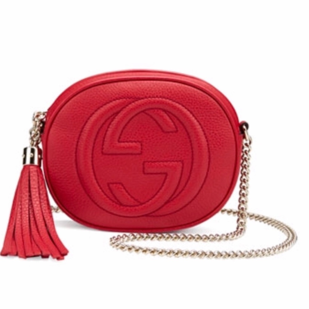 Red Leather Mini Soho Chain Gucci Bag w Tassel